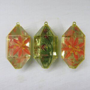 3 Jewel Brite Diorama Reflector Hexagon Gem Christmas Ornaments Poinsettia Holly